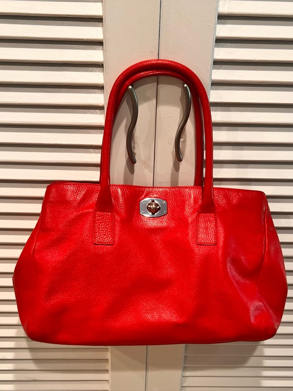 Furla Bright Red Leather Shoulder Bag with Metal Logo Plaque